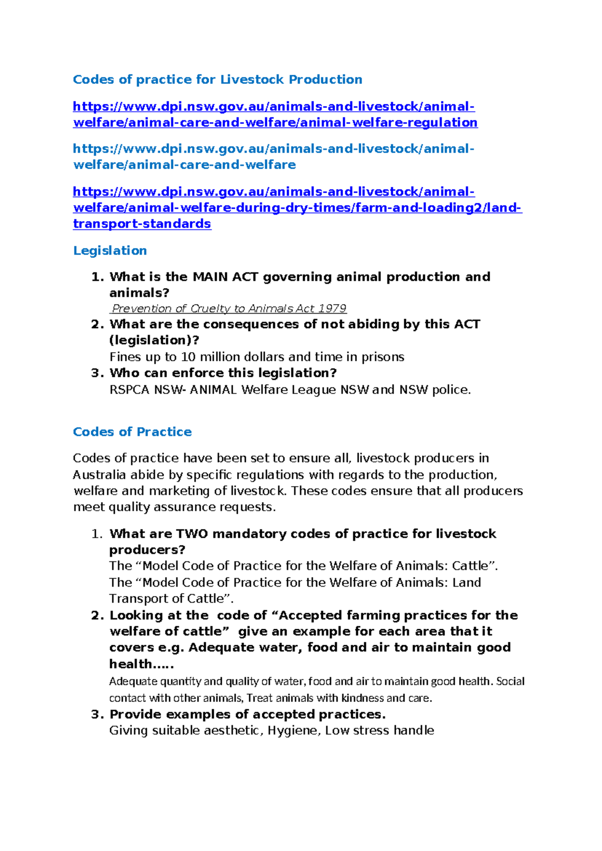 Codes of Practice for Livestock Production Legislation HSC - Studocu