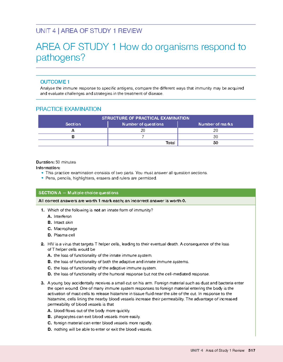 U4AOS1 - Biology Unit 4 Area of Study 1 Exam Review Questions - Studocu