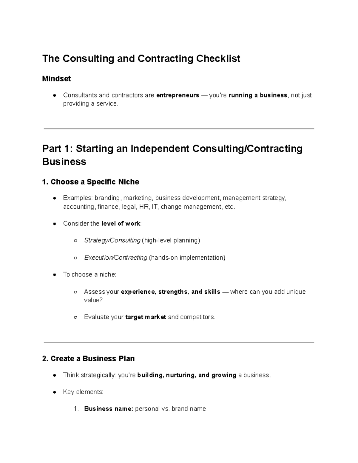 MGSC20 - Consulting & Contracting Checklist for Independent Business ...