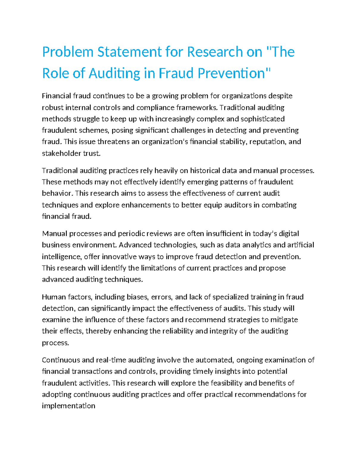 Problem Statement - Traditional auditing methods struggle to keep up ...