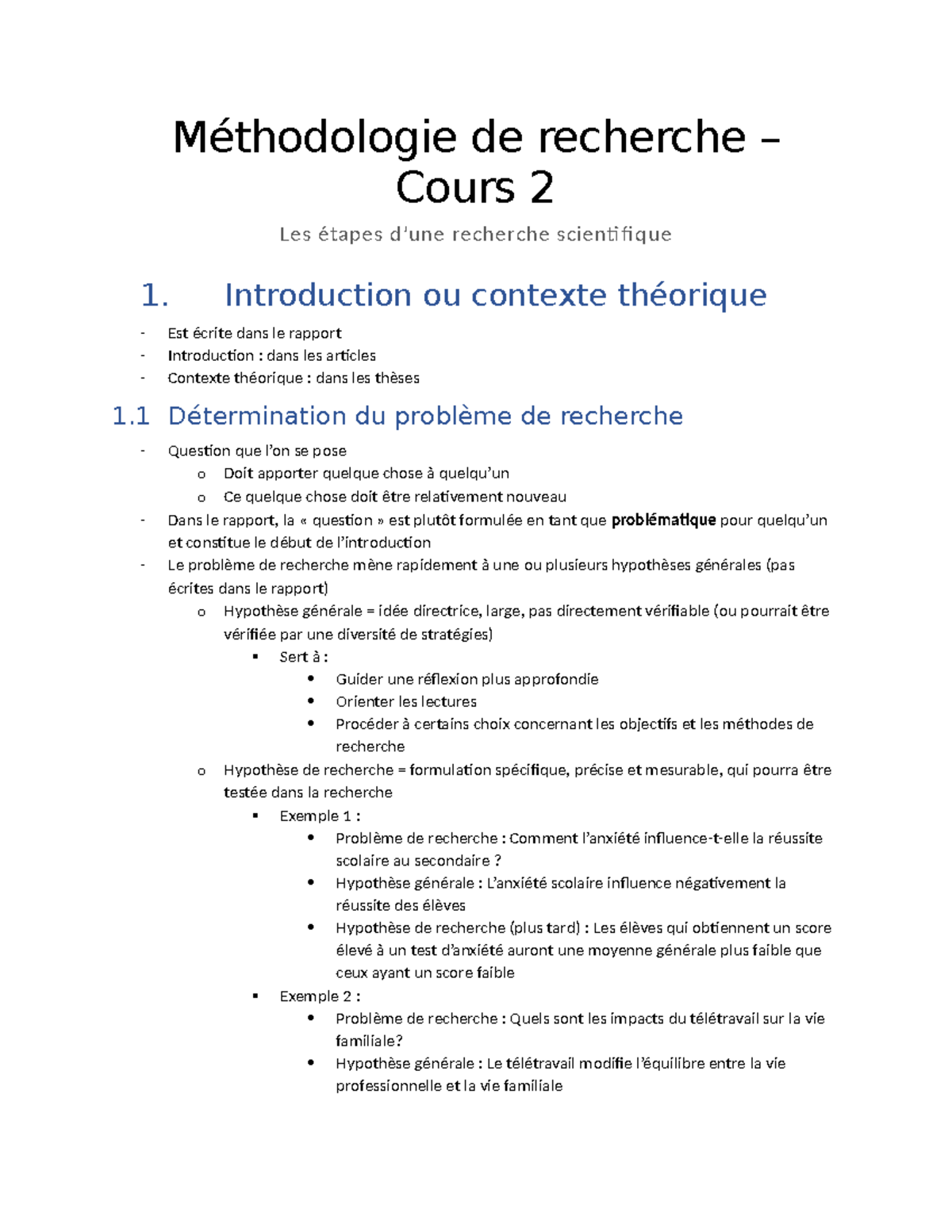 Méthodologie de Recherche en Psychologie - Cours 2: Étapes et ...