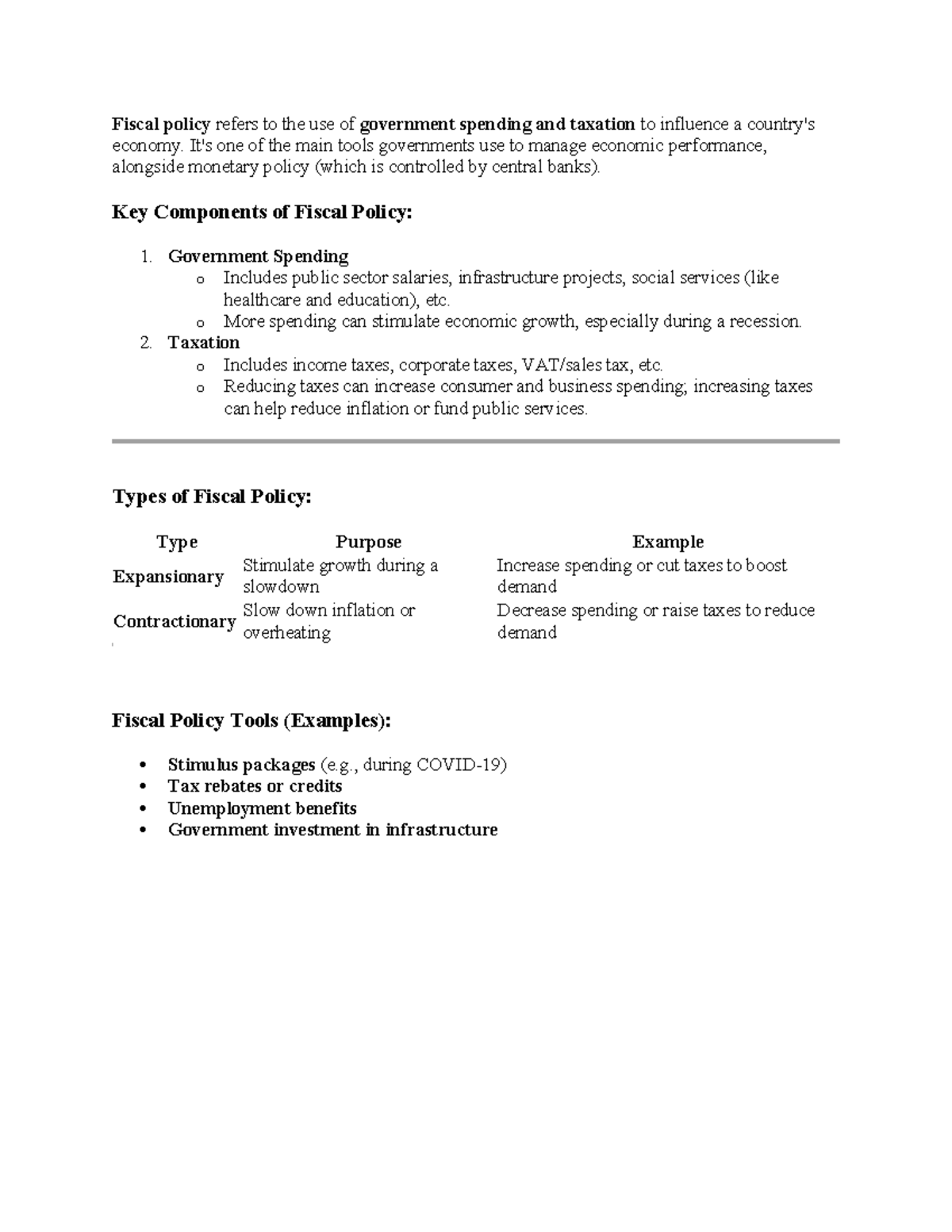 Fiscal Policy Overview: Key Components and Tools - Studocu