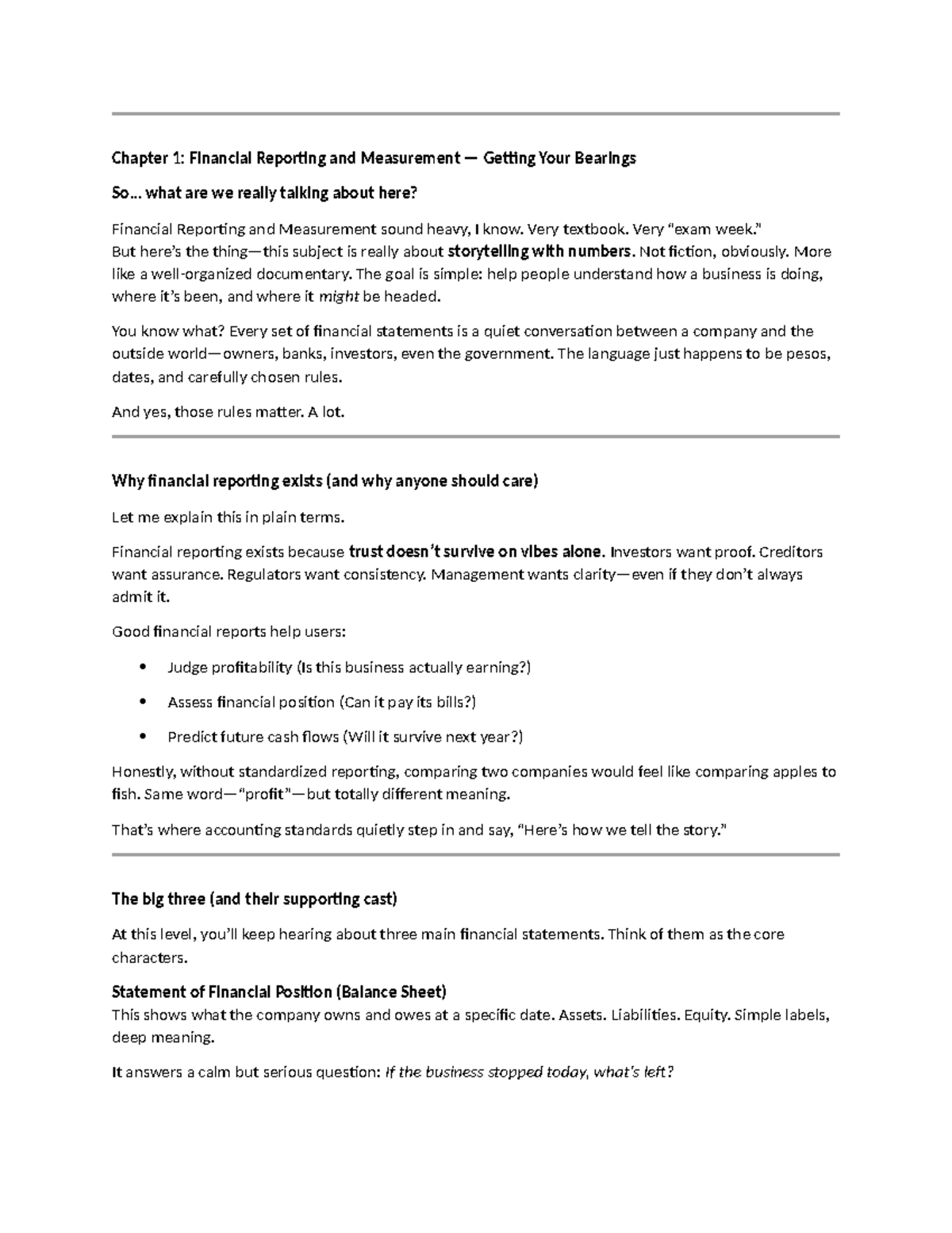 Financial Reporting and Measurement: Chapter 1 Overview - Studocu