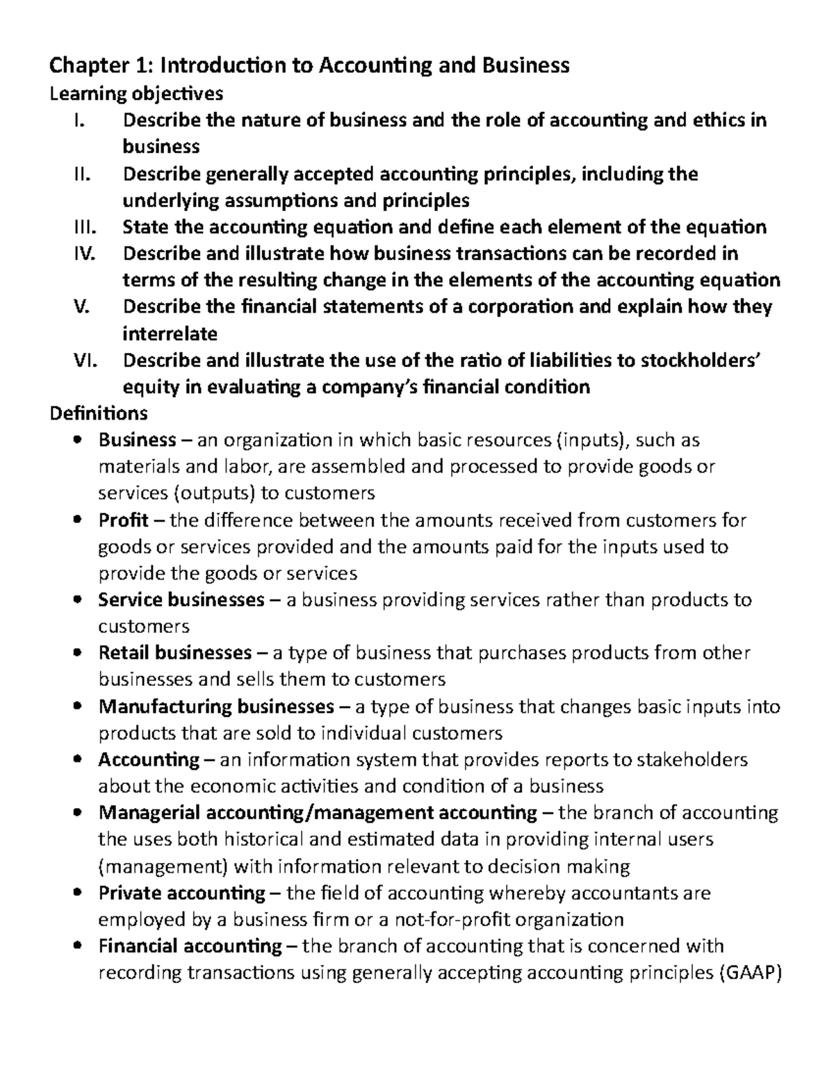 Basics and acct equation - Page 1 Accounting Notes Characteristics of ...