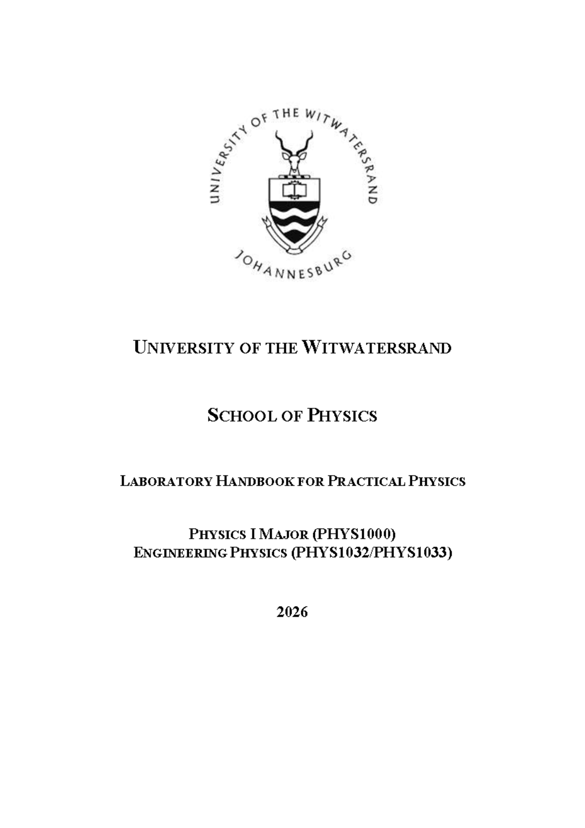 Physics I Major Engineering Physics 2026 Laboratory Handbook - Studocu