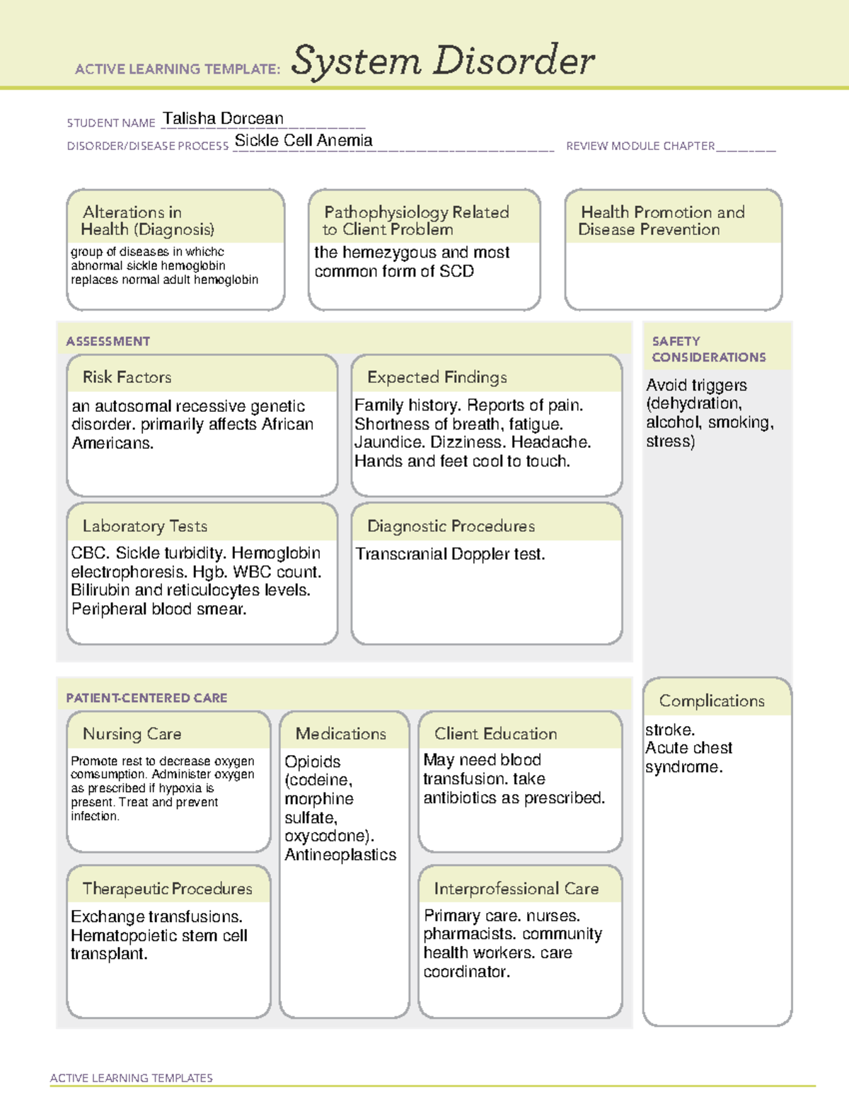 SD- Sickle Cell Disorder Active Learning Template - Studocu