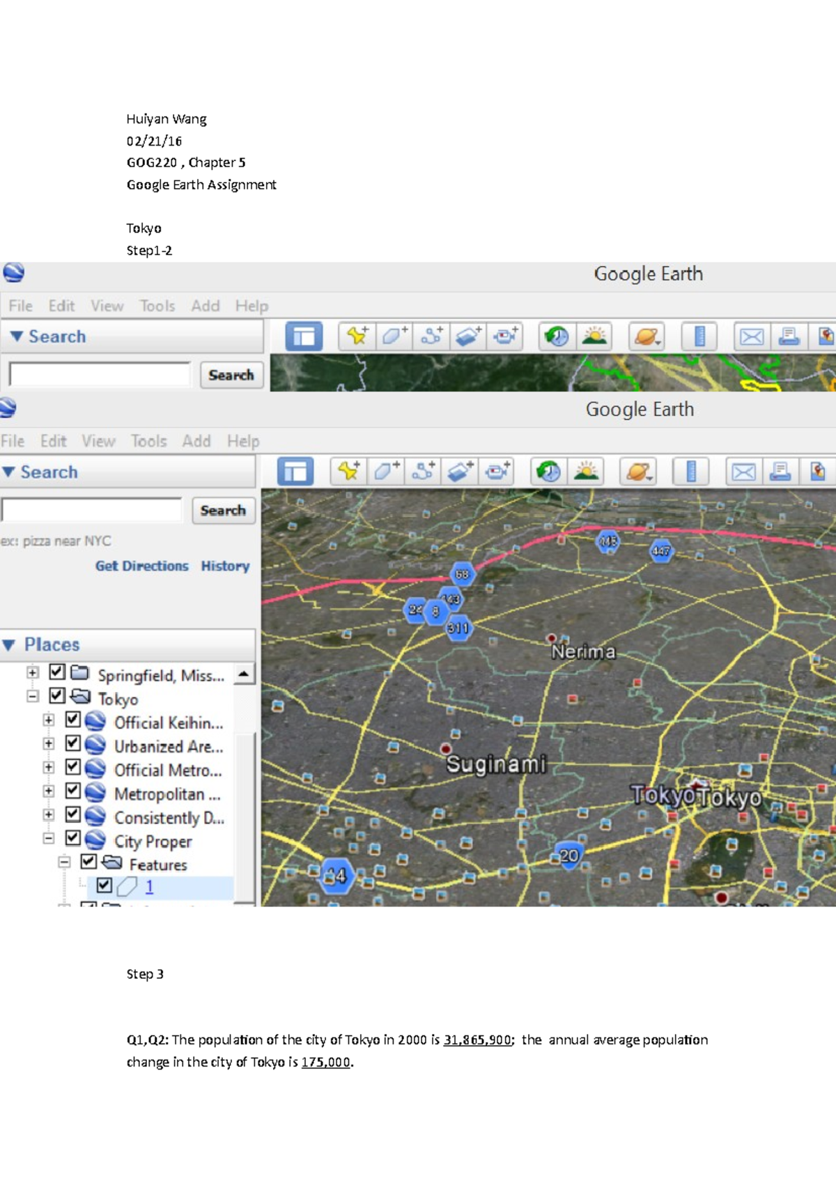 GOG220 Chapter 5 Google earth Assignment - Huiyan Wang 02/21/ GOG220 ...