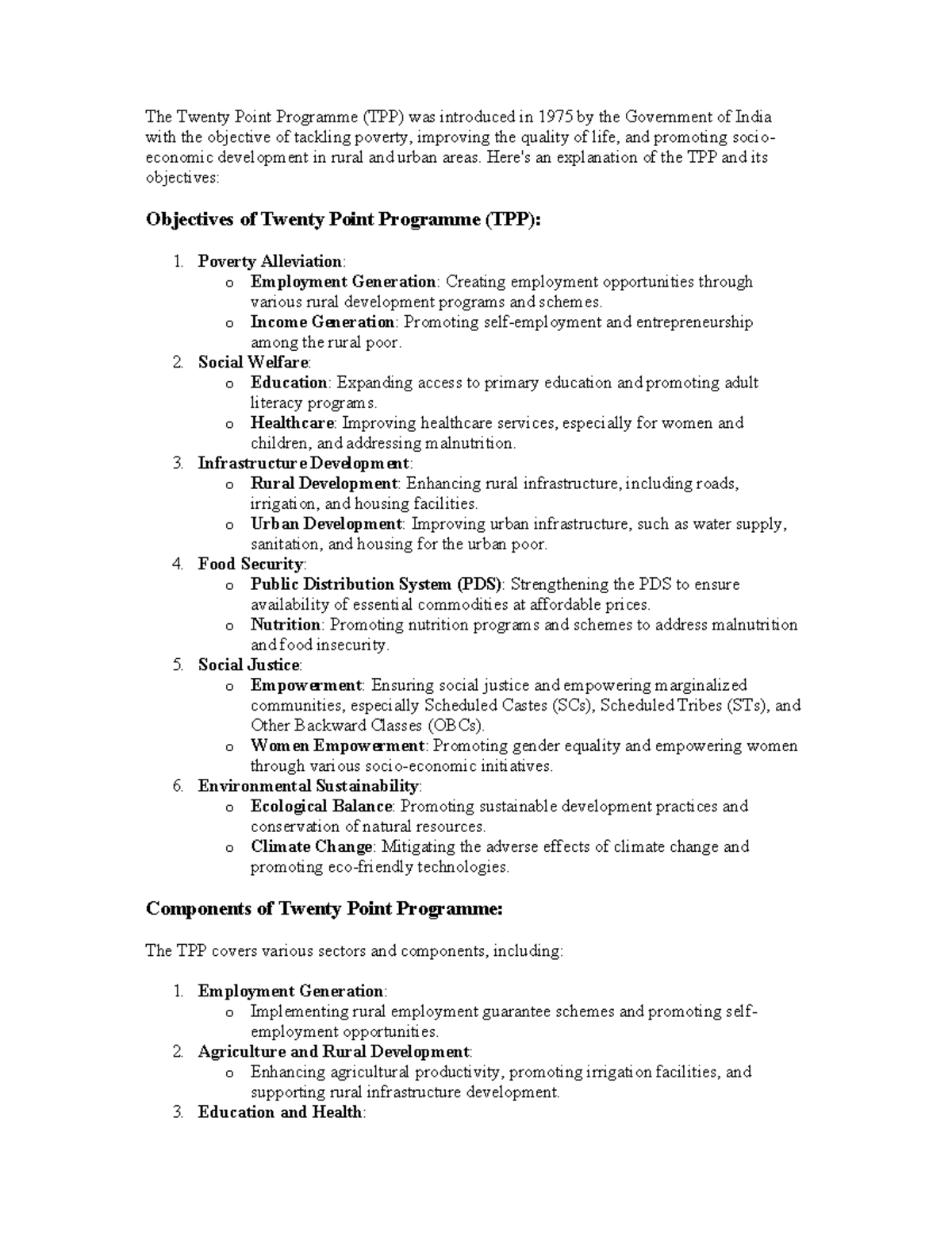 Ch1 - The Twenty Point Programme (TPP) was introduced in 1975 by the ...