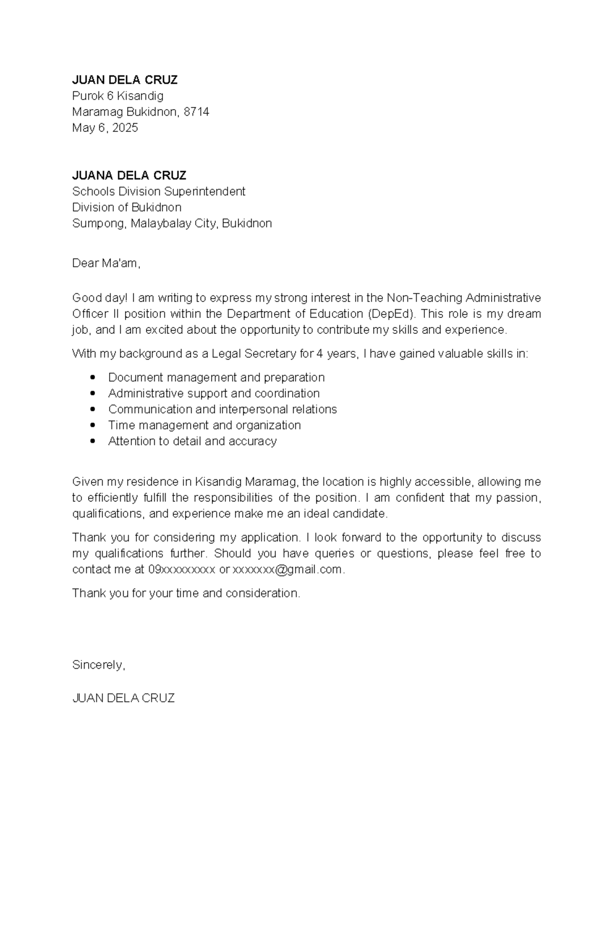 SAMPLE INTENT LETTER FOR NON-TEACHING POSITION APPLICATION - Studocu