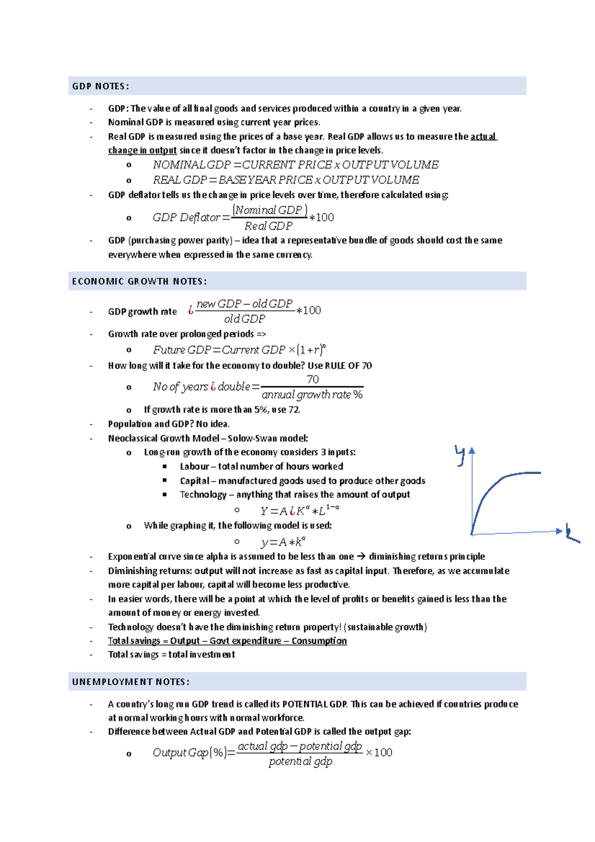 All Notes from Lectures 1-12 - GDP NOTES: GDP: The value of all final ...