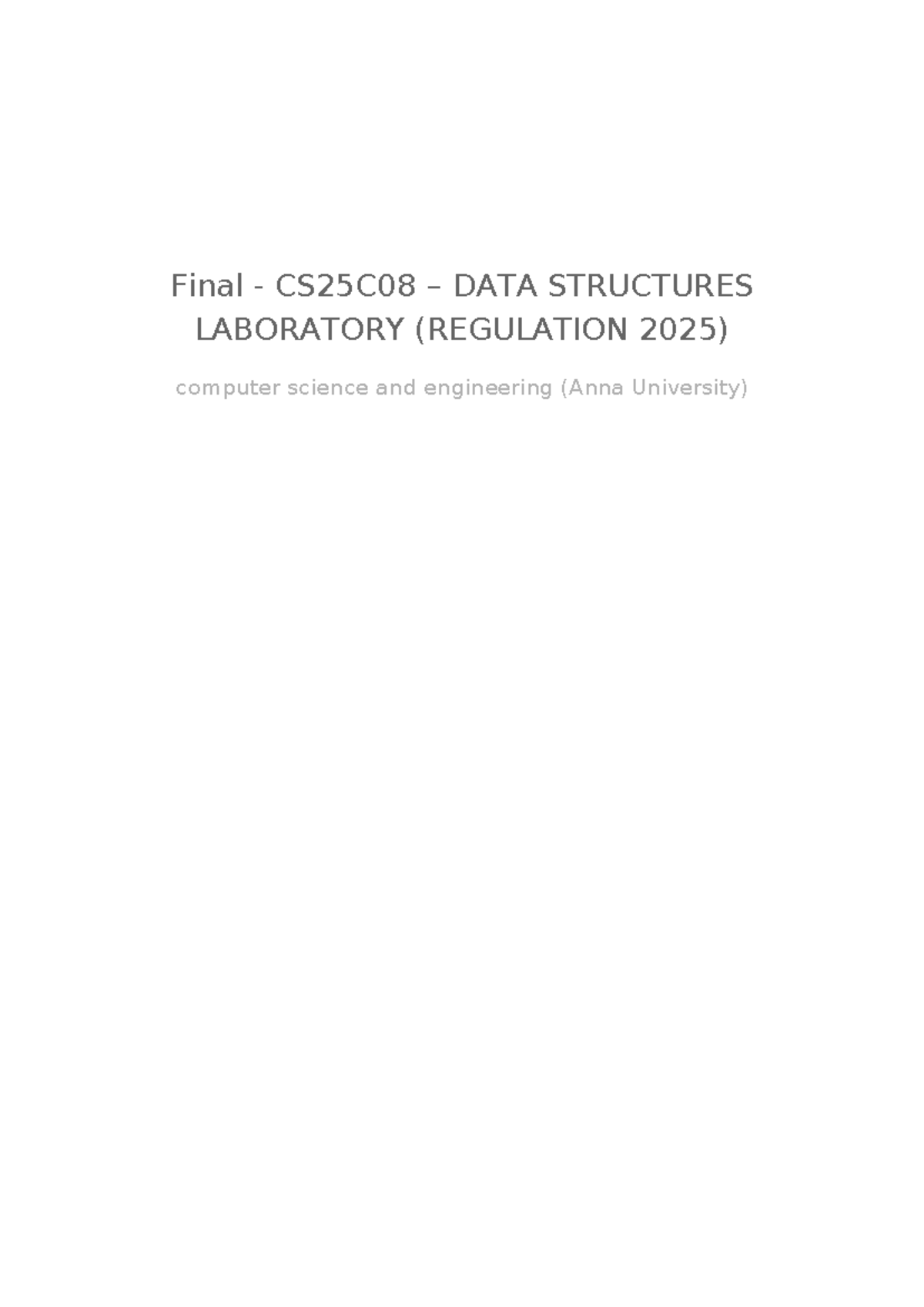 Final CS25C08 Data Structures Laboratory - Practical Exercises and ...