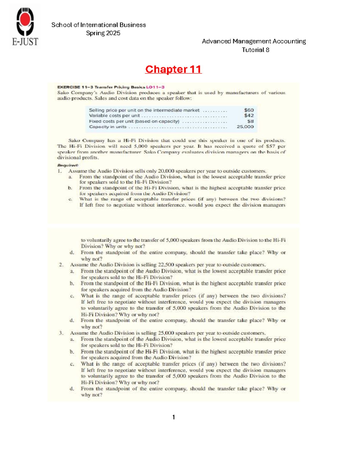 Advanced Management Accounting Tutorial 8: Chapter 11 Solutions - Studocu