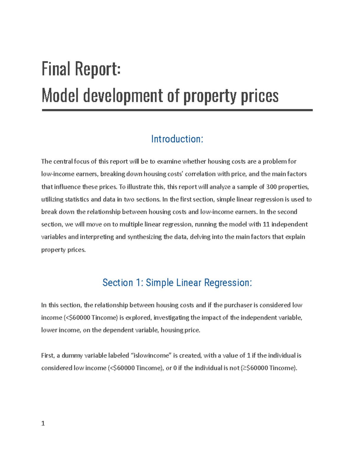 ECON 1203 Final Report: Analyzing Housing Prices with Regression Models ...