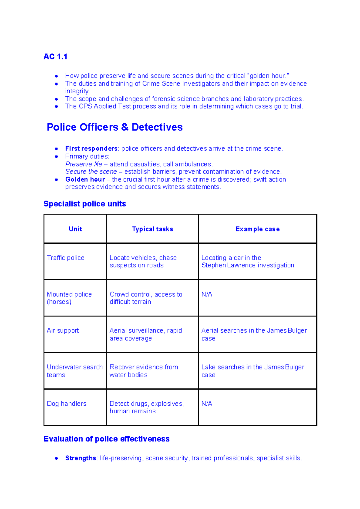 AC 1.1 Police Life Preservation and Scene Security: Forensic Challenges ...