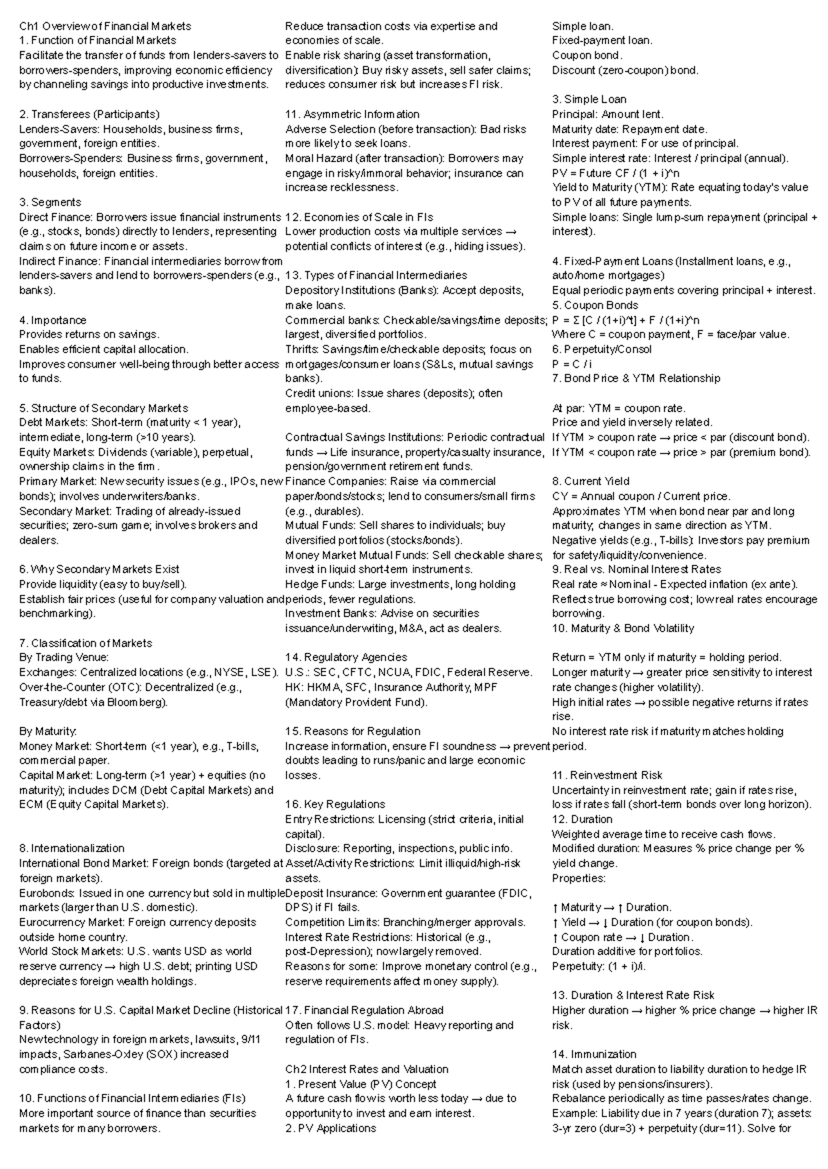 Ch1 Overview of Financial Markets: Key Concepts & Functions (FIN101 ...