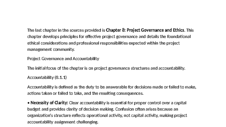 Project Governance and Ethics: Chapter 8 Overview (PM 101) - Studocu