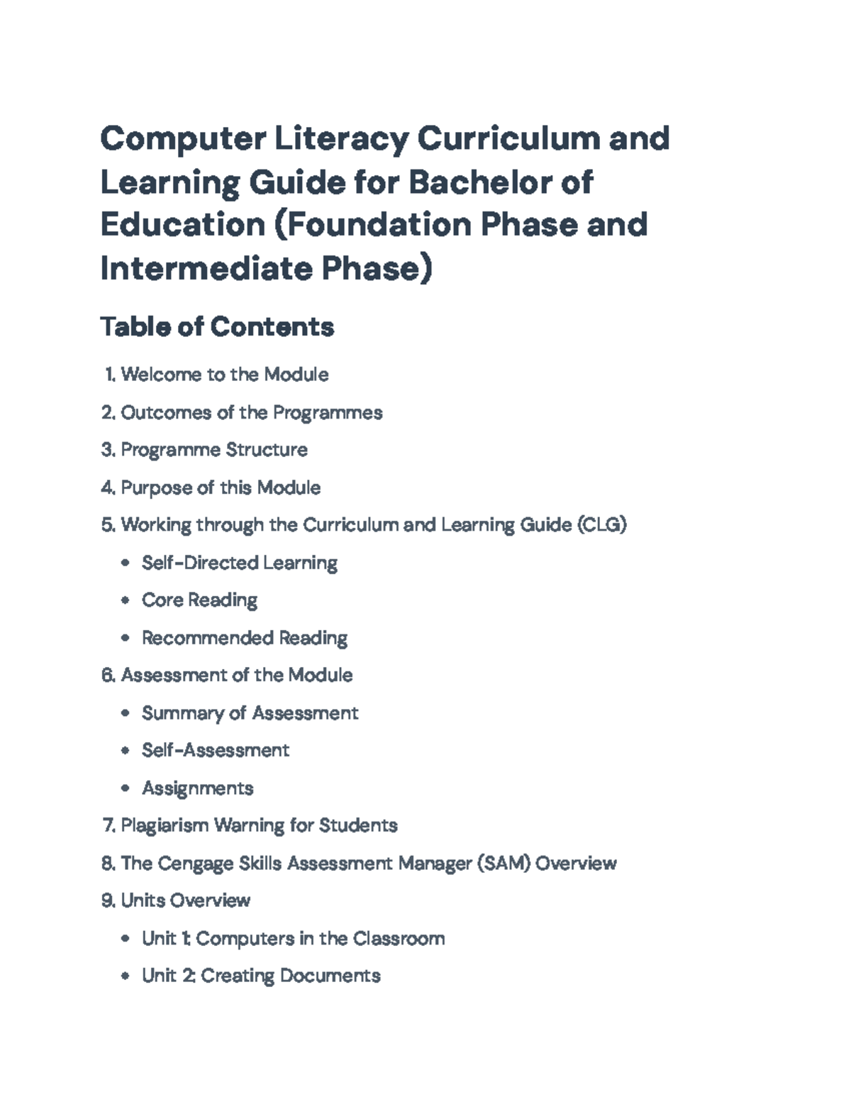 Computer Literacy Curriculum & Learning Guide for BEd Foundations - Studocu