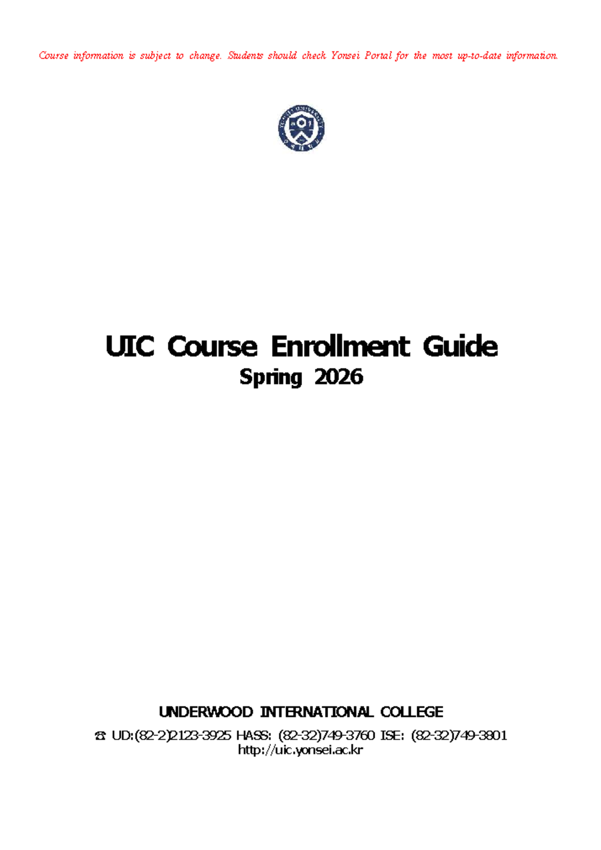 2026 Spring UIC Course Enrollment Guide: Important Information ...