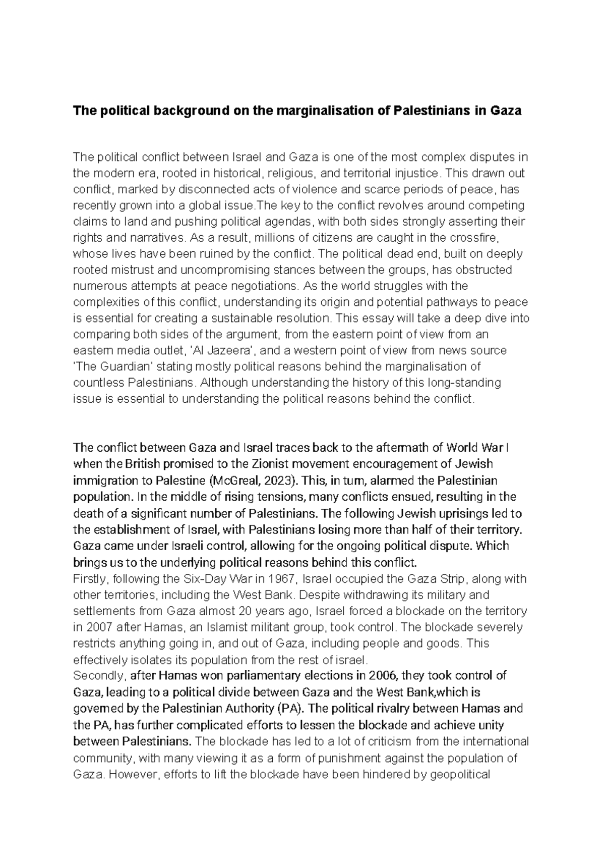 Political Marginalisation of Palestinians in Gaza: An Analytical Essay ...