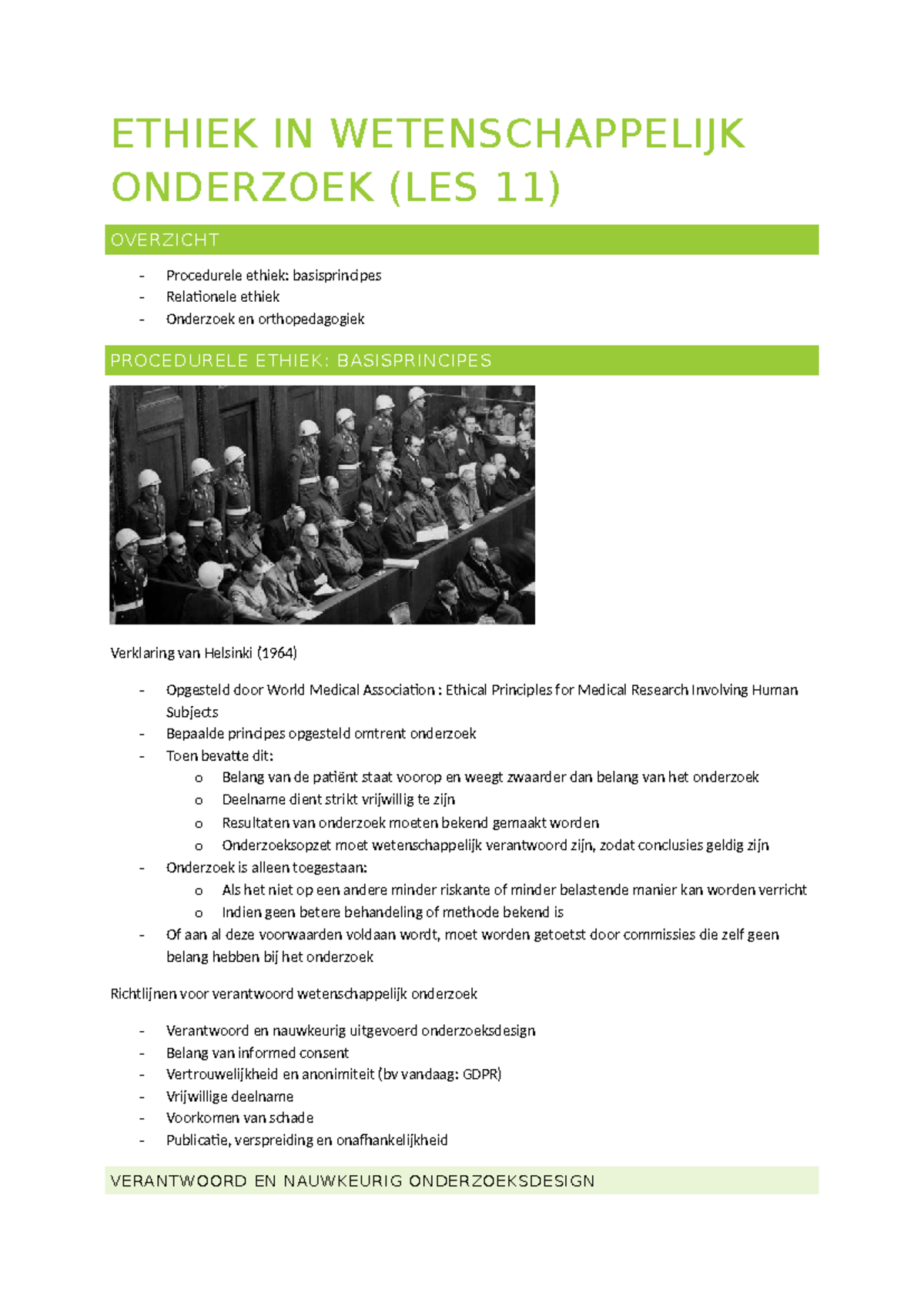 ETHIEK IN WETENSCHAPPELIJK ONDERZOEK (LES 11) SAMENVATTING EN PRINCIPES ...