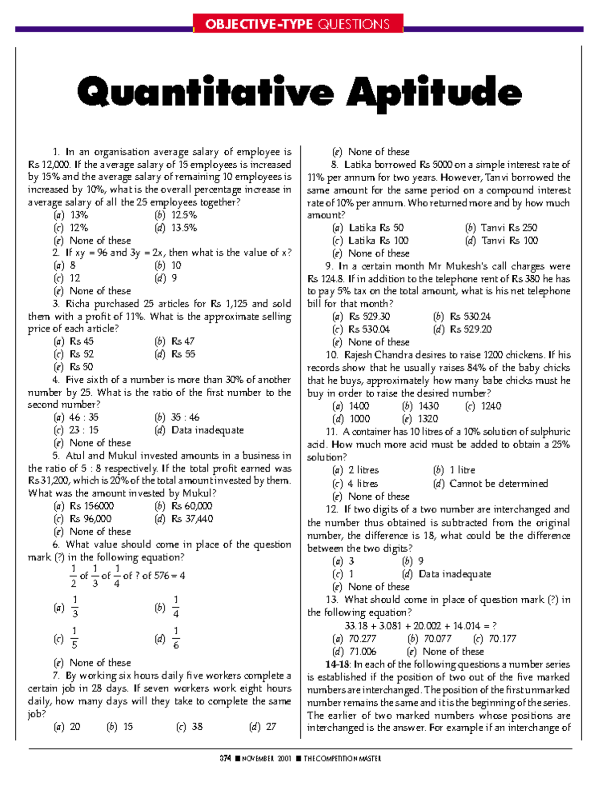 Quantitative Aptitude Questions Set 2 for Exam Preparation - Studocu