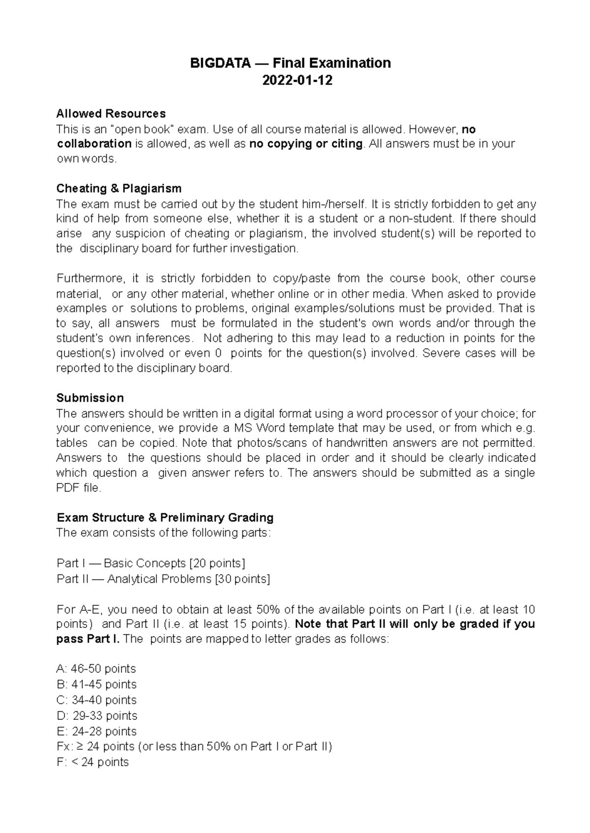 BIGDATA 22011 Final Exam Guidelines and Structure - Studocu
