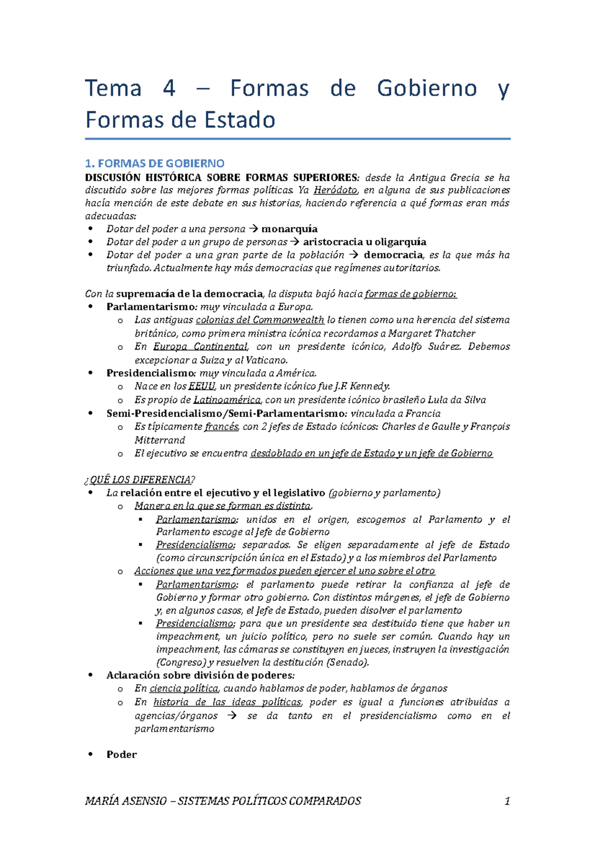 Tema 4 – Formas de Gobierno y Formas de Estado - FORMAS DE GOBIERNO ...