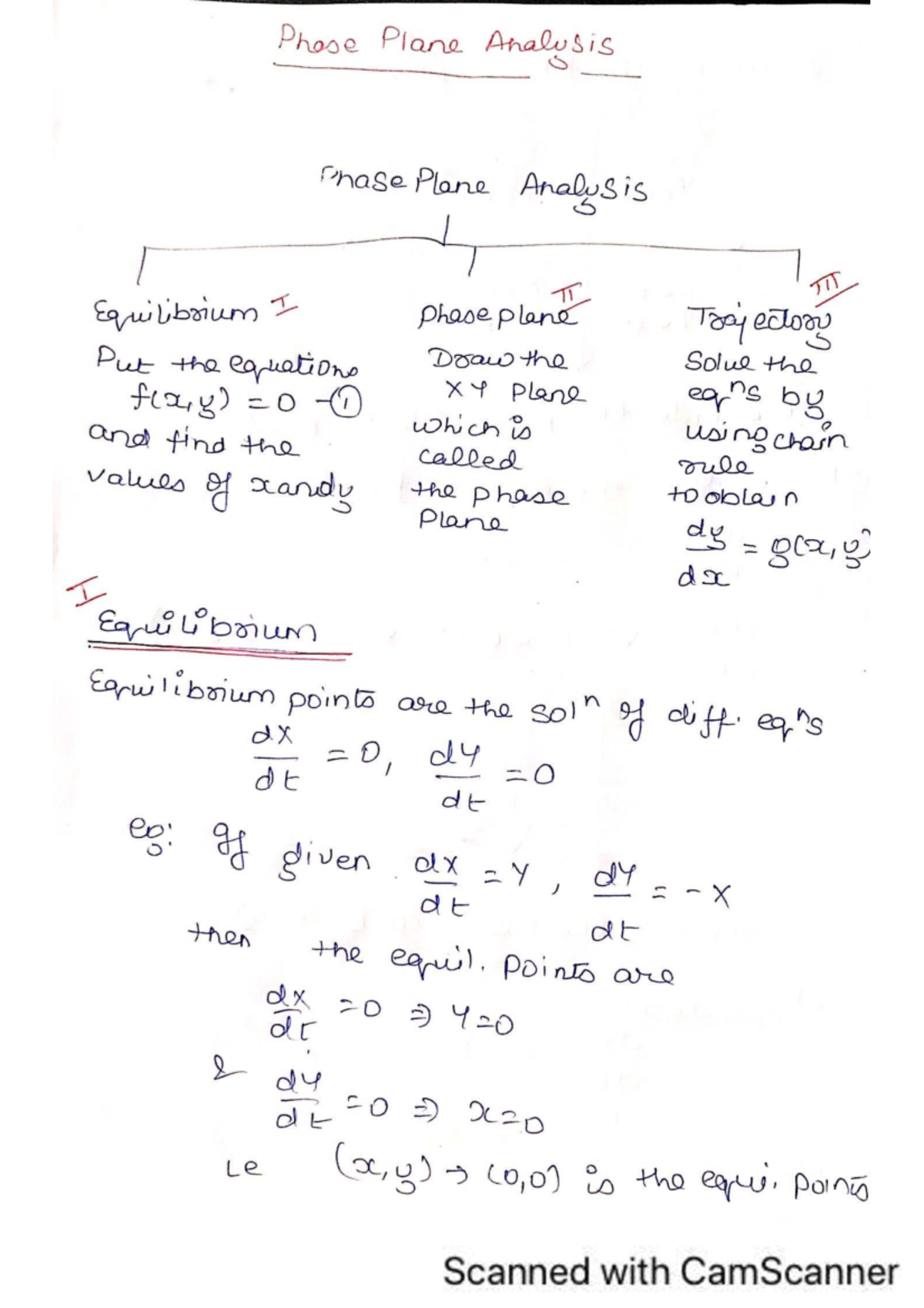 Phase Plane Analysis - Notes on Equilibrium Points and Trajectories ...
