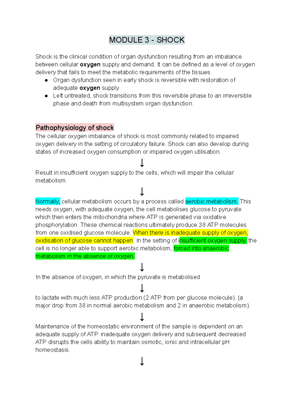 HV4 - Shock: Understanding Pathophysiology and Stages of Shock - Studocu