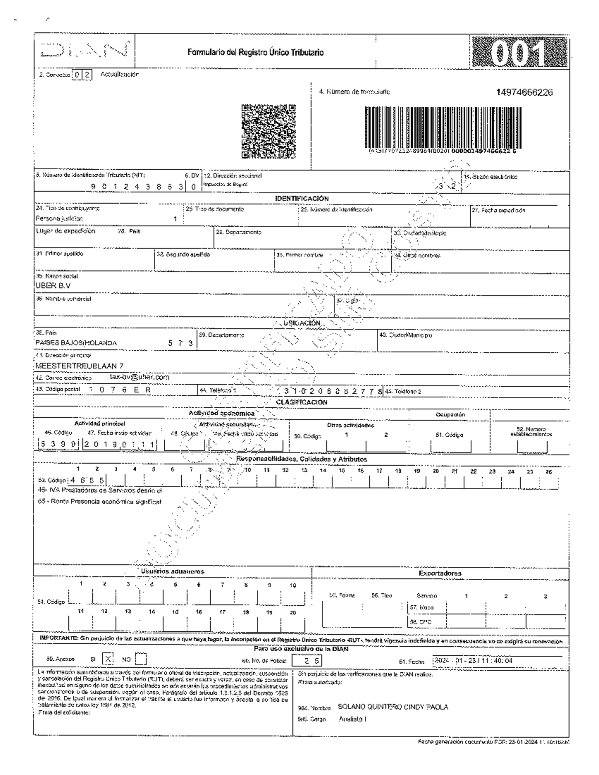 Actualización del Formulario RUT UBER - Registro Único Tributario - Studocu