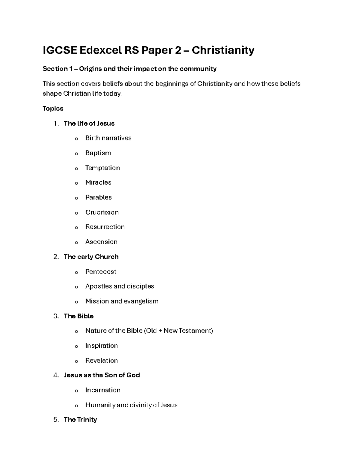IGCSE Edexcel RS Paper 2: Christianity Origins & Community Impact - Studocu