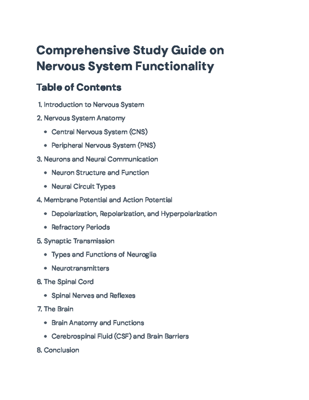 Nervous System Overview: Structure and Function Guide (Biology 101 ...