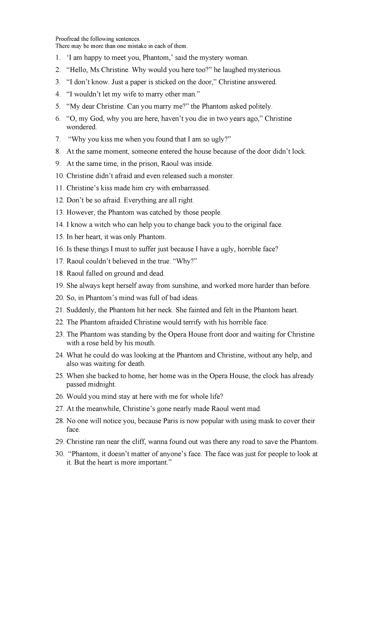 Proofreading Exercise: Sentence Corrections and Mistakes - Studocu