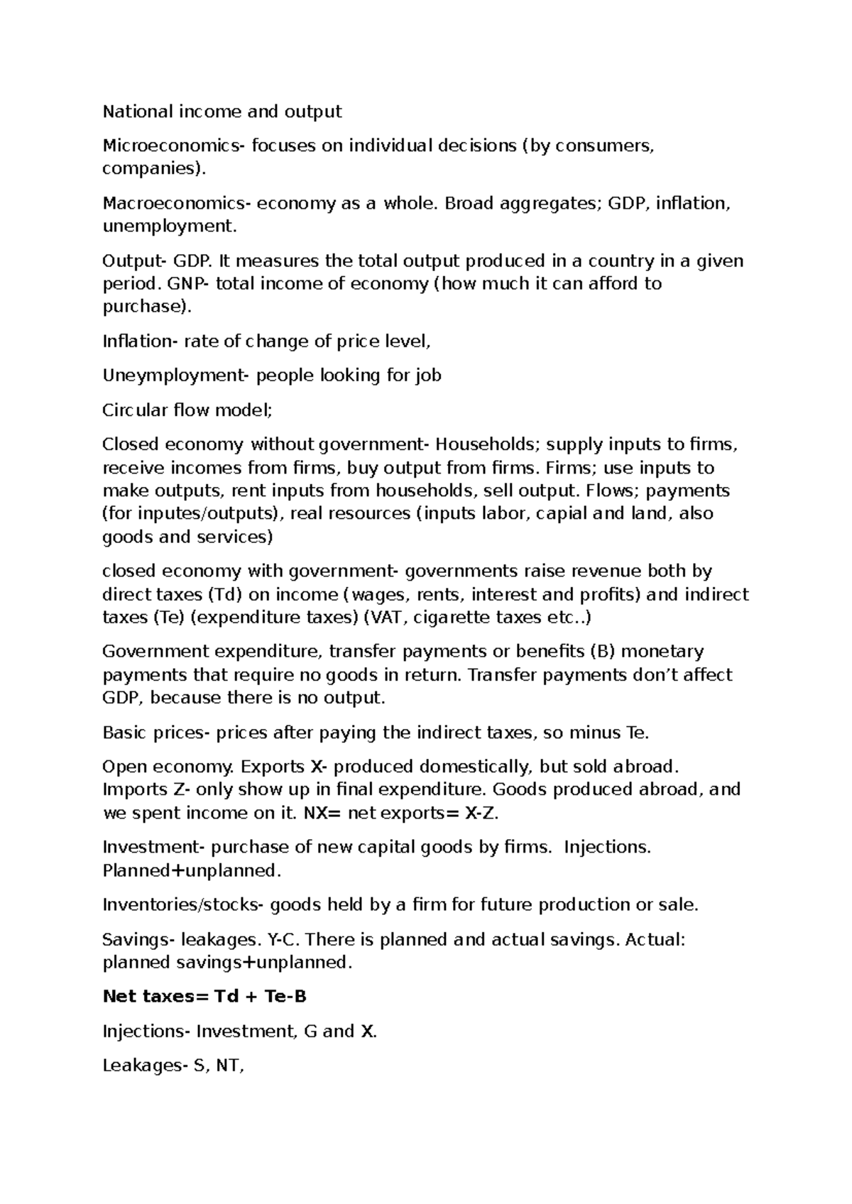 Macro-2: Comprehensive Notes on National Income and Economic Output ...