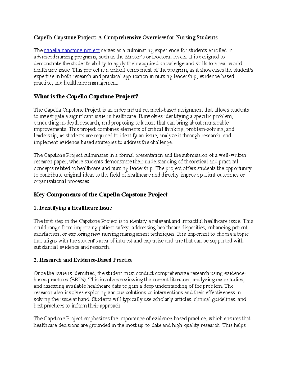 27 capella capstone project bsn - Title: Navigating the Capella ...