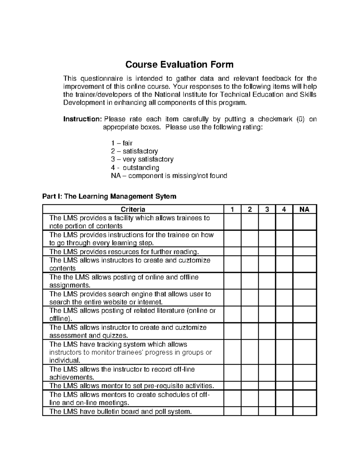 Course Evaluation Form 06 - Course Evaluation Form This questionnaire ...