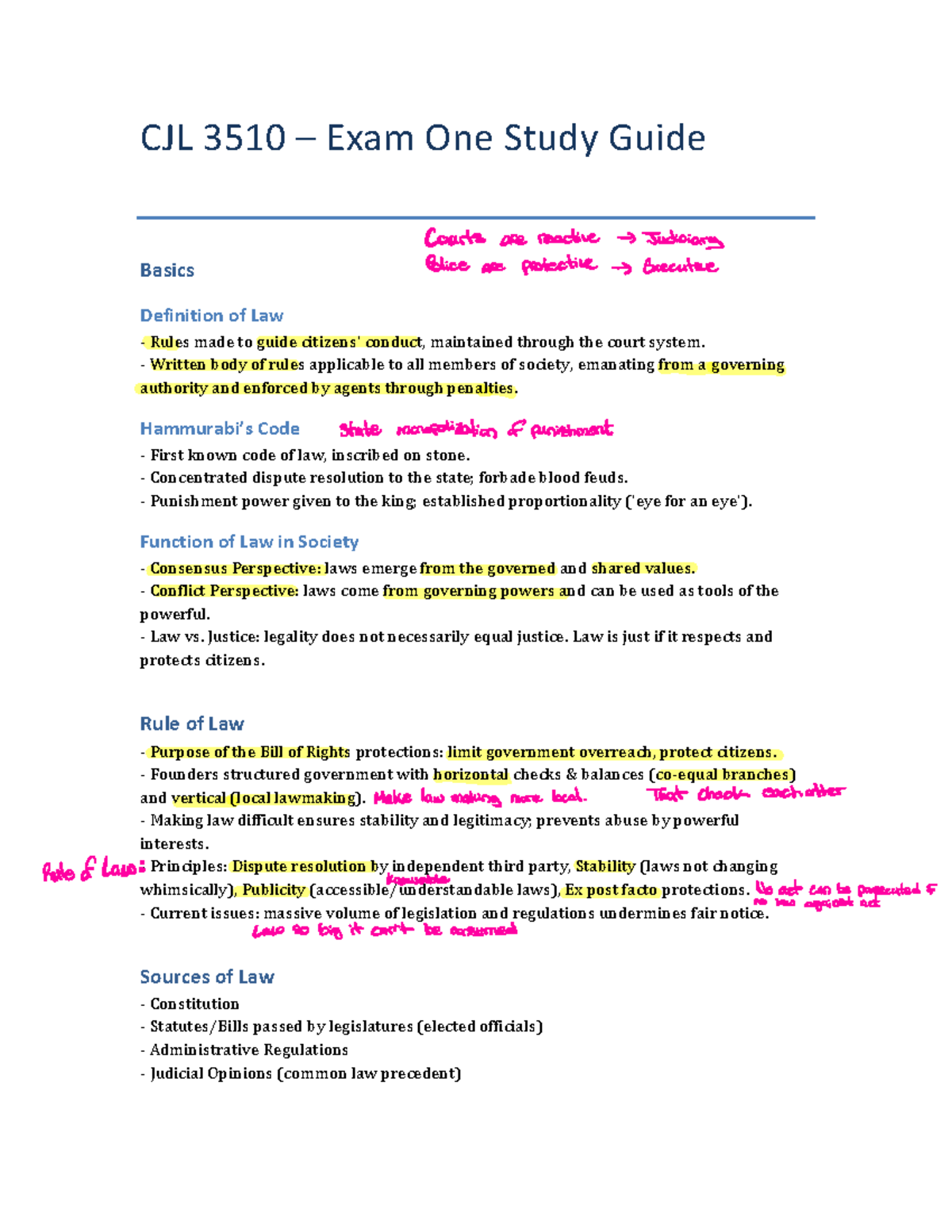 CJL 3510 – Criminal Law Exam One Study Guide and Class Notes - Studocu