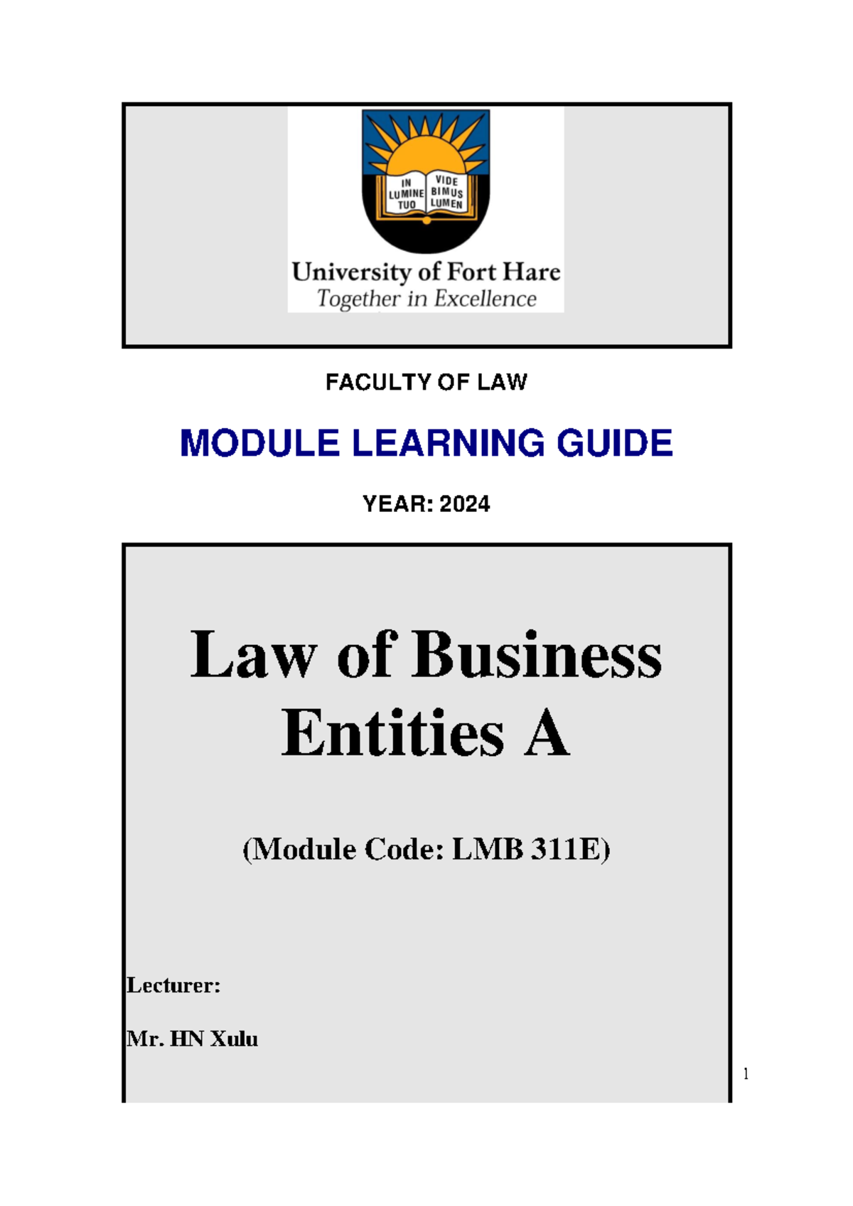 LMB311E Law of Business Entities A Learning Guide 2024 - Studocu