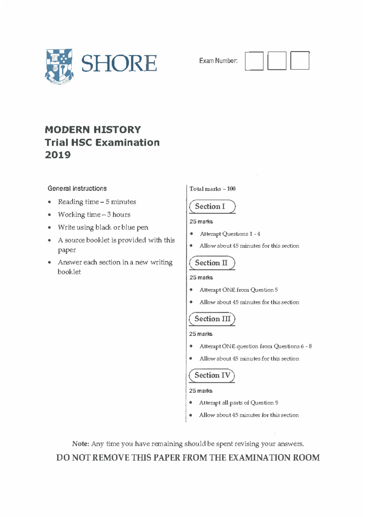 Shore STD 2 Modern History Trial HSC Past Exam Paper 2019 - Studocu