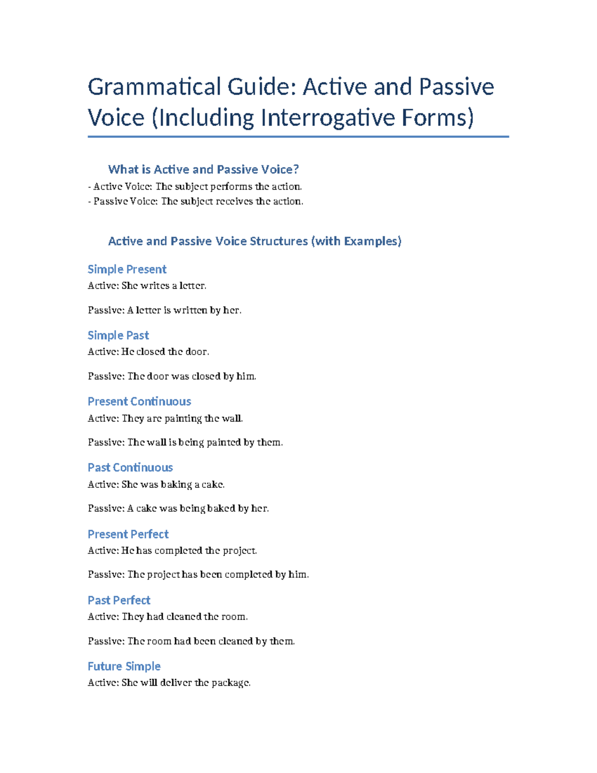 Active and Passive Voice Guide: Structures & Examples - Studocu