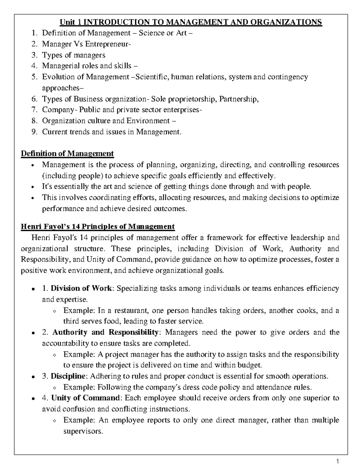Unit 1 POM ENG - Introduction to Management and Organizations - Studocu