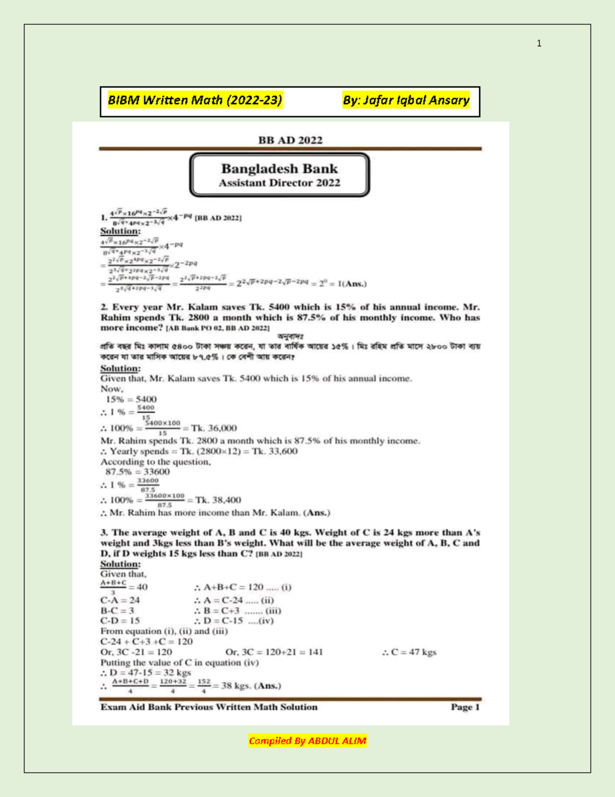 BIBM Written Math Solutions Overview (2007-2023) - Studocu