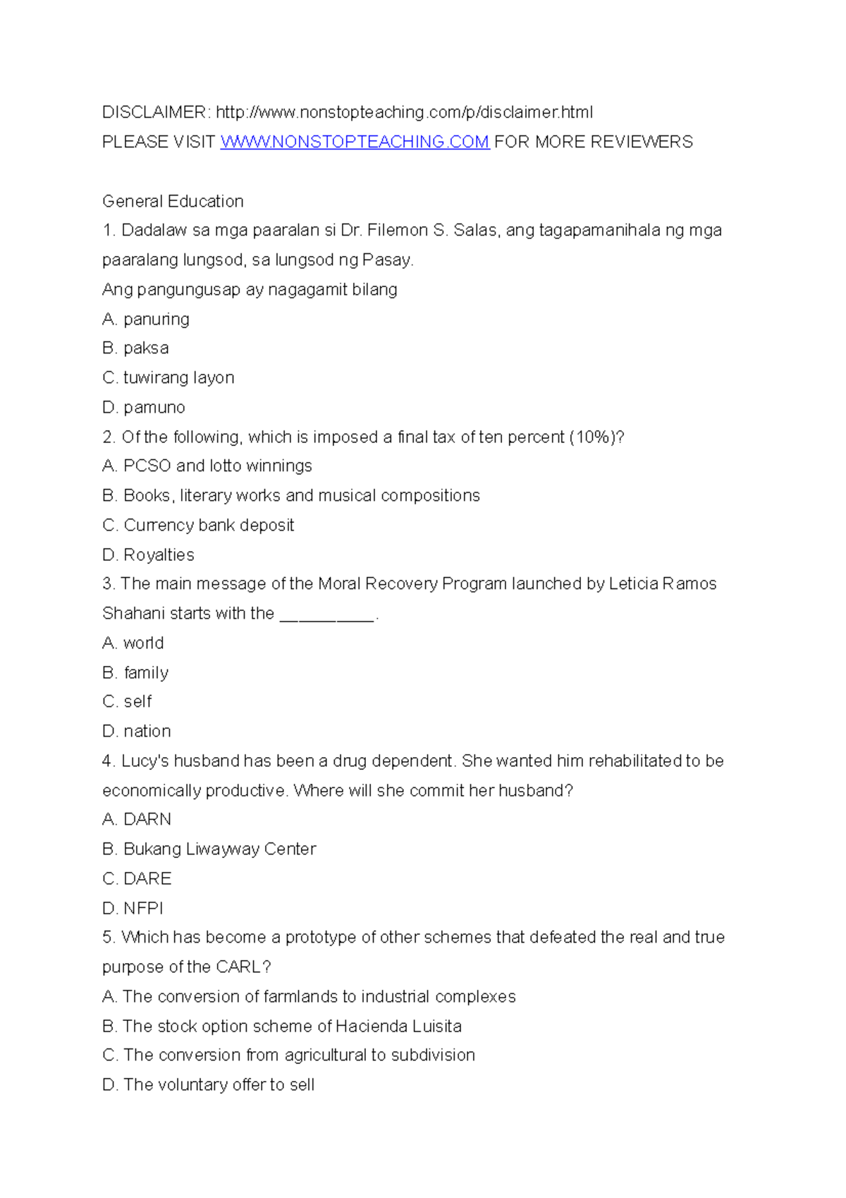 LET Reviewer for General Education and Related Concepts - Studocu