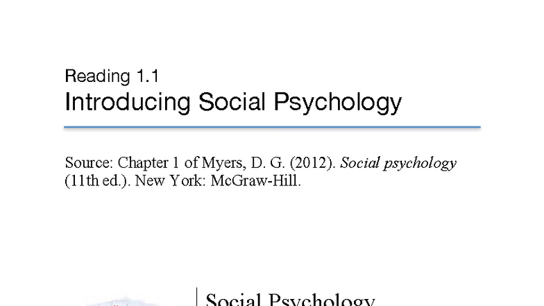 Social Psychology 1.1: Key Concepts and Insights from Myers - Studocu