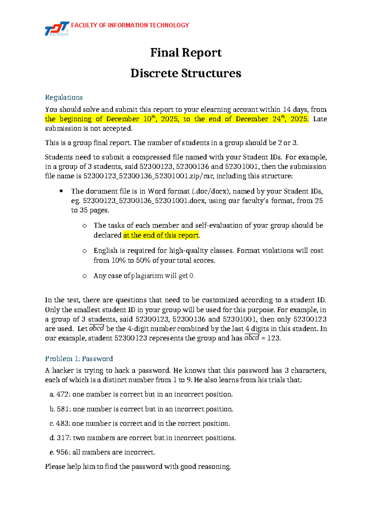 FACULTY OF INFORMATION TECHNOLOGY Final Report on Discrete Structures ...