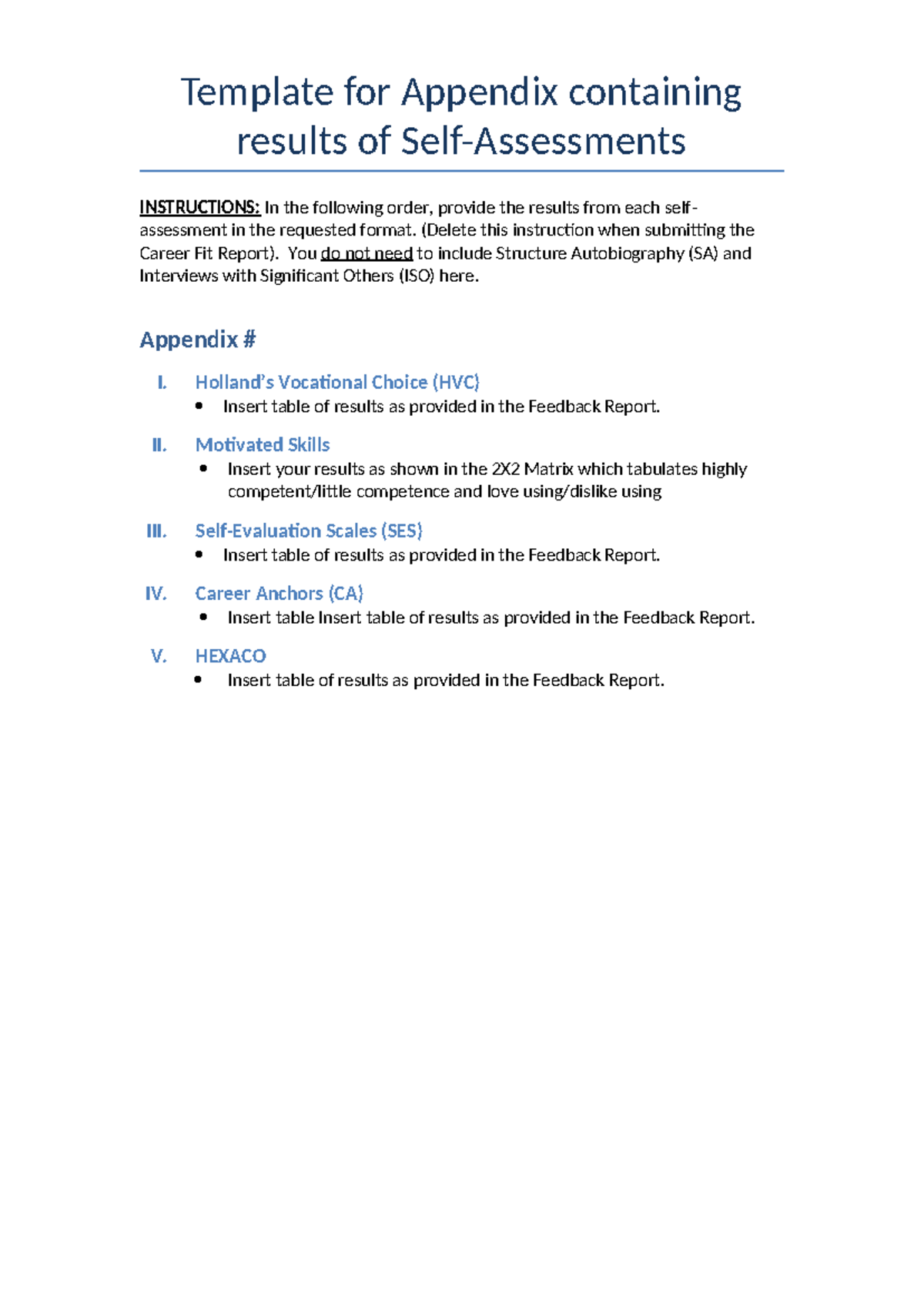 Appendix Template for Career Fit Report (CFR T2 2024) - Studocu