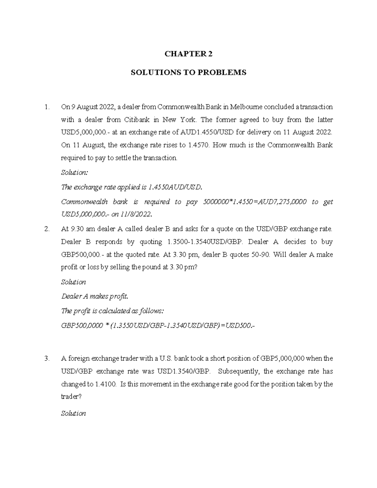CHAPTER 2 SOLUTIONS TO FOREIGN EXCHANGE PROBLEMS - Studocu