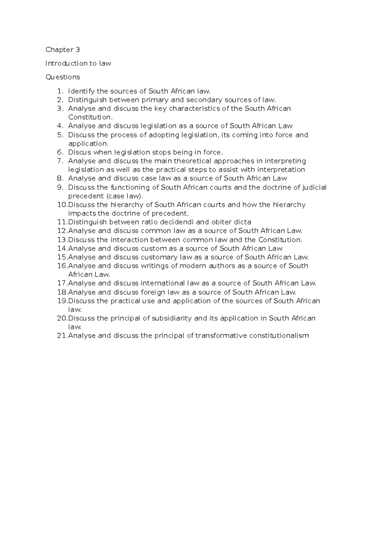 Chapter 3 Q: Intro to Law - Key Concepts & Sources of South African Law ...