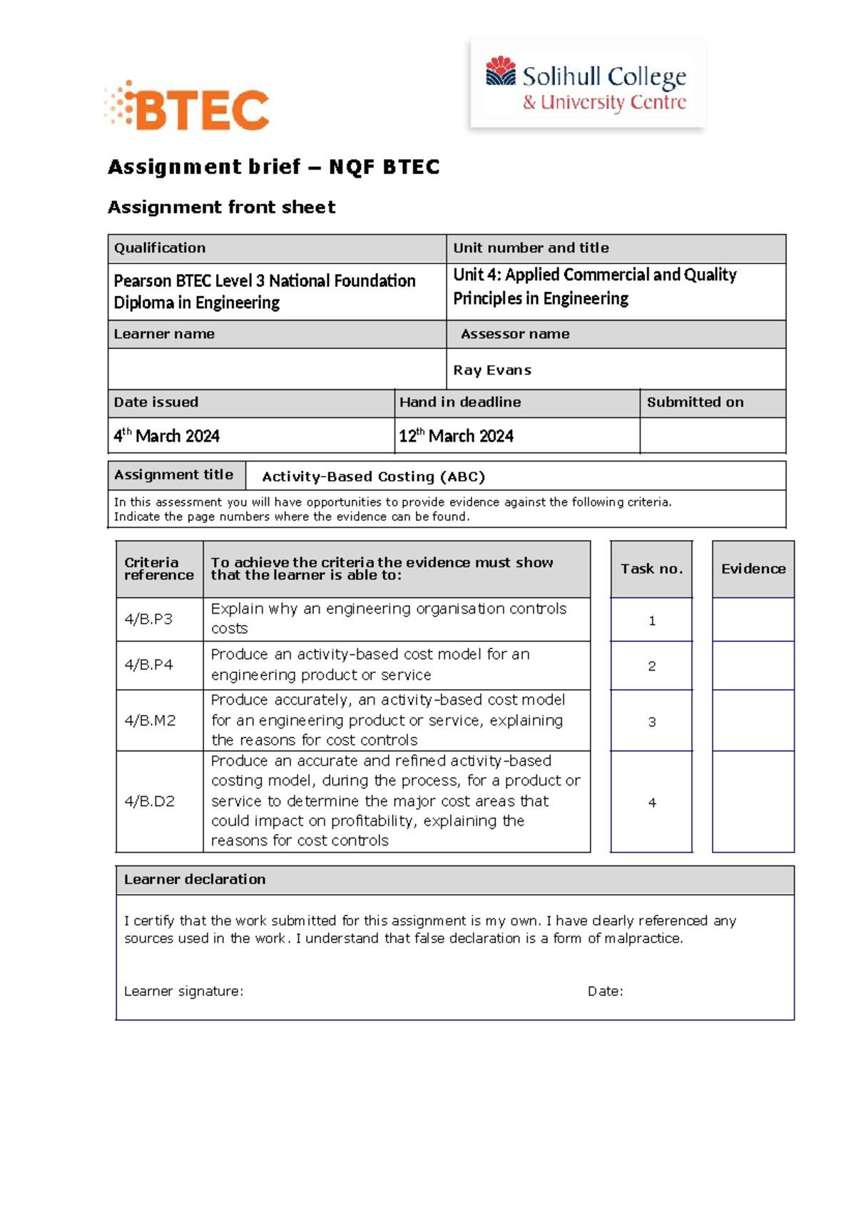 Unit 4 - Assignment 2 - 2023-2-24 - Assignment brief – NQF BTEC ...