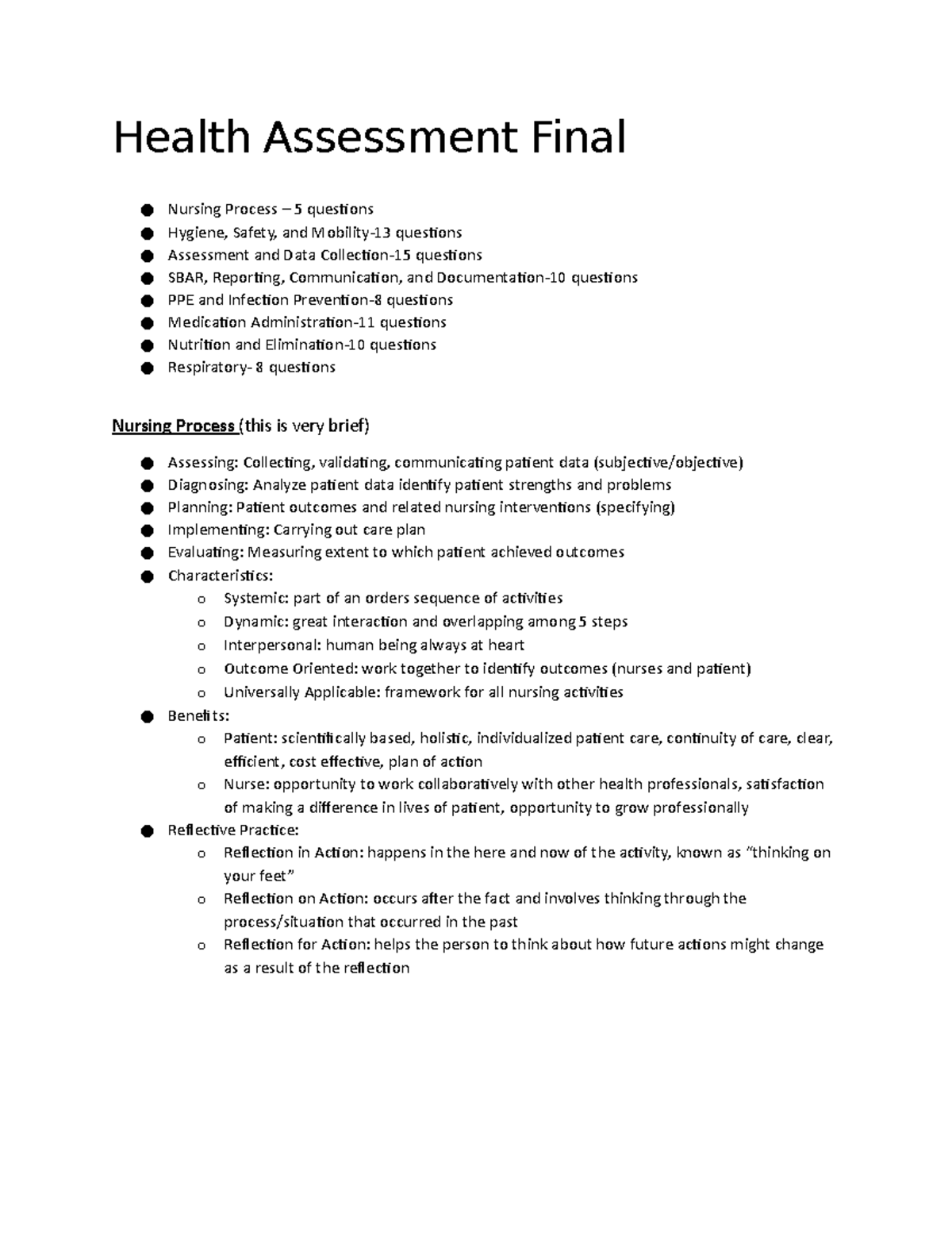 Health Assessment NUR 101 Final Exam Study Guide & Notes - Studocu